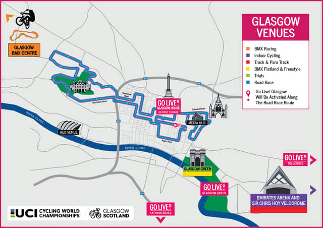 Get Ready Glasgow have provided a map of each notable UCI Cycling World Championships location. Image: Get Ready Glasgow
