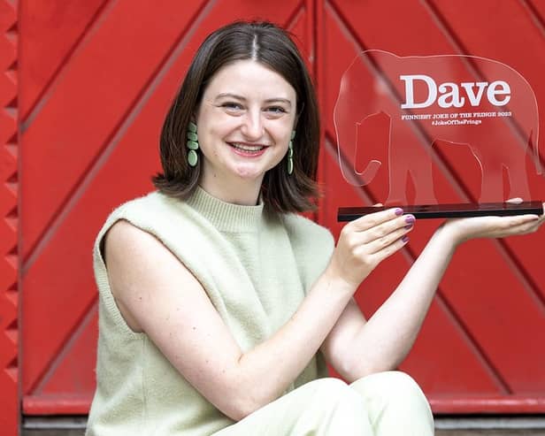 Comedian Lorna Rose Treen with her ‘Dave’s Funniest Joke of The Fringe’ award trophy.