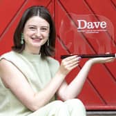 Comedian Lorna Rose Treen with her ‘Dave’s Funniest Joke of The Fringe’ award trophy.