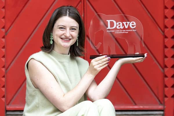 Comedian Lorna Rose Treen with her ‘Dave’s Funniest Joke of The Fringe’ award trophy.