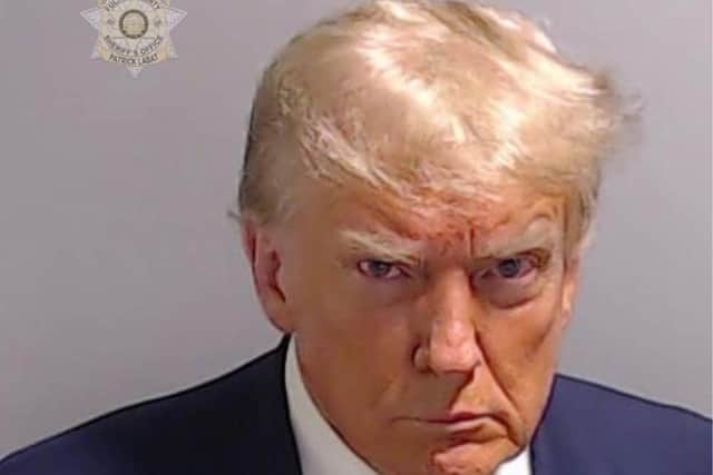 The historic mugshot of Donald Trump mugshot after his arrest in Georgia in 2023.