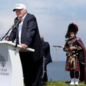 “US presidential hopeful Donald Trump speaks at his revamped Trump Turnberry golf course in South Ayrshire.” (2016) 