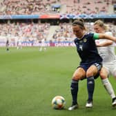 Rachel Corsie of Scotland battles for possession with Ellen White of England during the 2019 FIFA Women’s World Cup.(Photo by Richard Heathcote/Getty Images)