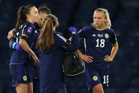 Caroline Weir is taken off injured for Scotland at Hampden Park. Cr. Getty Images