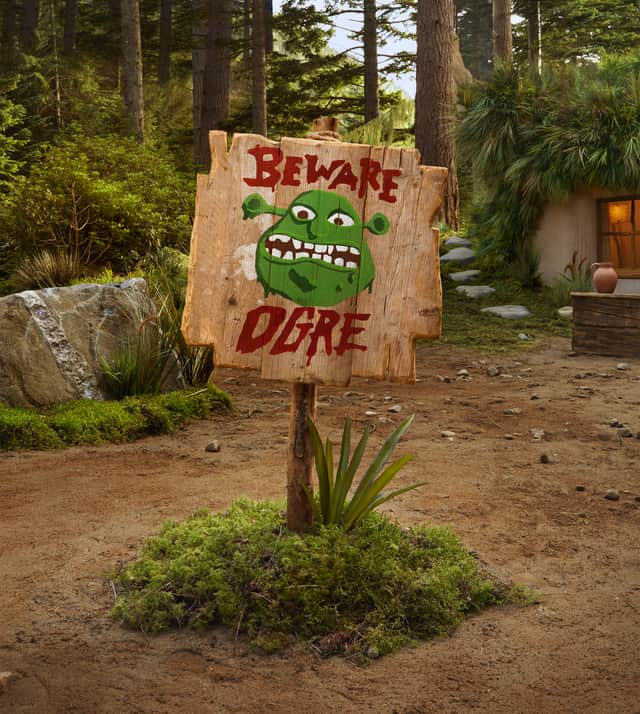 The "Beware Ogre" sign at Shrek's Swamp. Image: Alix McIntosh/Airbnb