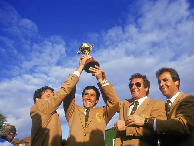Severiano Ballesteros, Manuel Pinero, Jose Maria Canizares and Jose Rivero celebrate Europe's 1985 Ryder Cup win - one of 11 triumphs over the USA.