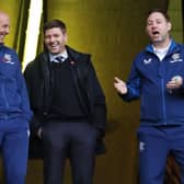 Former Rangers managers Steven Gerrard (centre) and Michael Beale (right). Cr. Getty Images