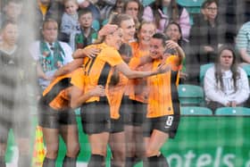 Glasgow City celebrate Lauren Davidson's goal at Celtic Park last season. Cr: SNS Group
