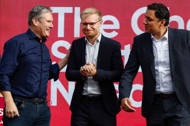 Michael Shanks with Labour Party leader Sir Keir Starmer and Scottish Labour leader Anas Sarwar.
