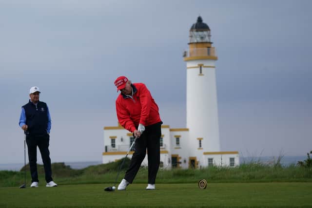 “Former US president Donald Trump playing golf at his Trump Turnberry course in South Ayrshire during his visit to the UK.” (2023)
