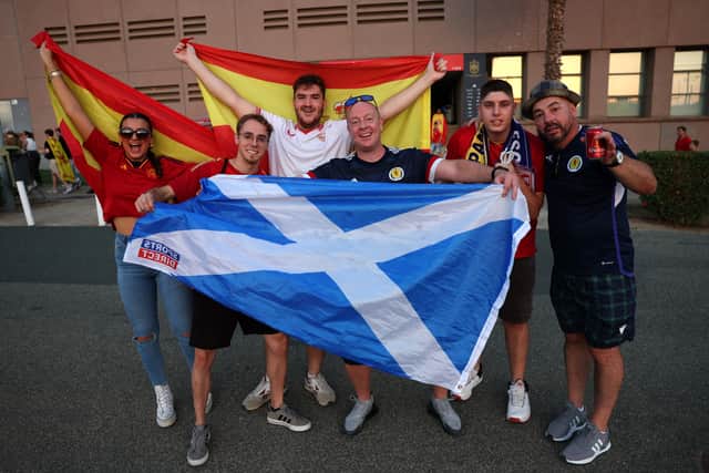 Scotland fans outside the stadium before the UEFA Euro 2024 Qualifying Group D match at the Estadio La Cartuja de Sevilla in Seville, Spain.