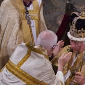 King Charles III during his coronation ceremony in Westminster Abbey.