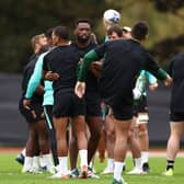 Siya Kolisi of South Africa with team mates during the Captain's Run ahead of their Rugby World Cup France 2023 match against England at Stade de France.