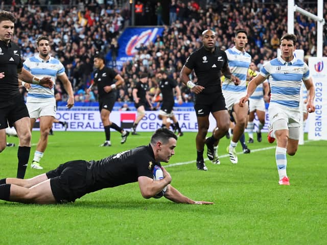 Will Jordan gets the ball rolling for New Zealand in their straightforward World Cup semi-final win over Argentina. 