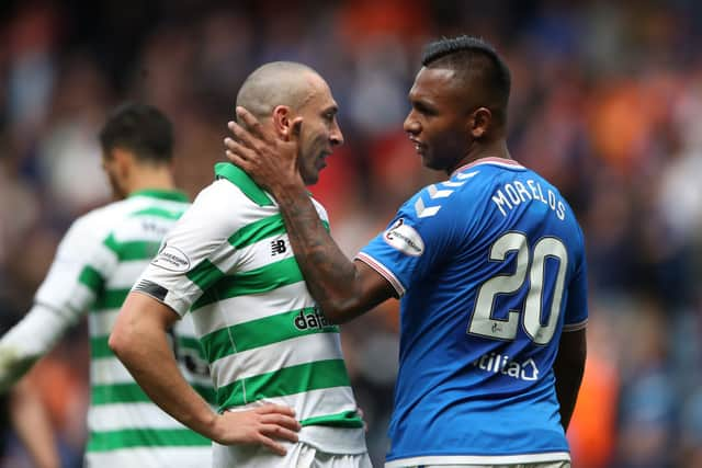 Scott Brown vs Alfredo Morelos. Cr. Getty Images