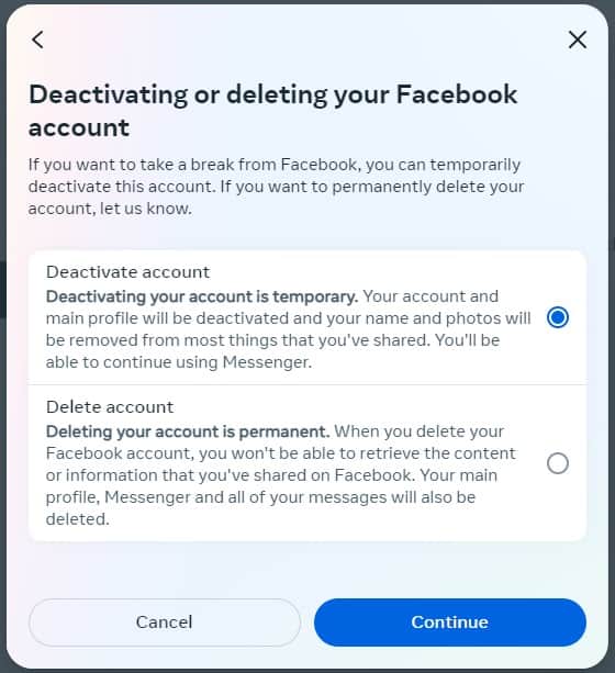 To delete your Facebook account you must head to the Meta Accounts Centre. Image: Facebook