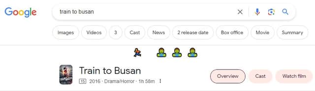 A Google search for Train to Busan during Halloween will uncover zombie emojis.