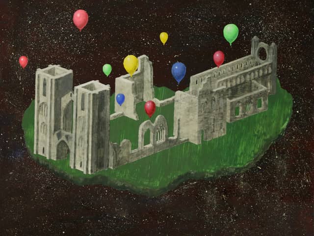 The artwork for Pink Mario's single Elgin Cathedral. 