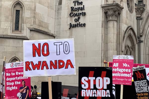 Protesters outside the Royal Courts of Justice