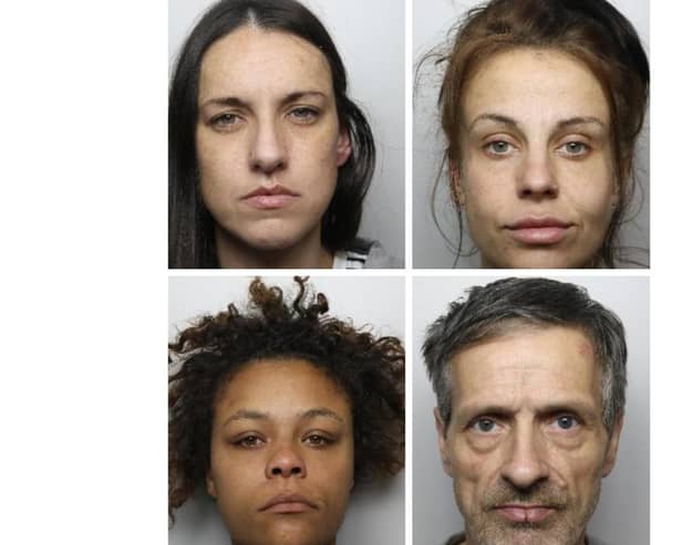 Shocking CCTV footage shows shameless shoplifters stealing £300 worth of Lego by hiding them in carry bags at a supermarket self-checkout area. They are among a light-fingered four who have been jailed - clockwise from top left, Yasmin Leech, Emma Fraser, Shaun Fitzgerald and Shakita Maximilian 