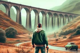 What could a GTA: Scotland game look like? Here AI shows us a character in front of the Glenfinnan Viaduct