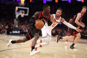 Toronto Raptors' Dennis Schröder takes on New York Knicks star Jalen Brunson. Cr. Getty Images