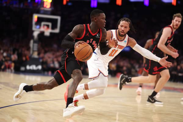Toronto Raptors' Dennis Schröder takes on New York Knicks star Jalen Brunson. Cr. Getty Images