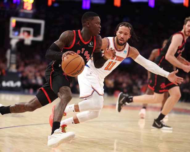 Toronto Raptors' Dennis Schröder takes on New York Knicks star Jalen Brunson. Cr. Getty Images