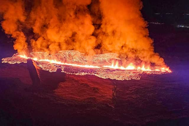 A horrifying video shows the huge amount of scorching lava spewing out of a volcano that has erupted in Iceland. (Photo: AFP via Getty Images)