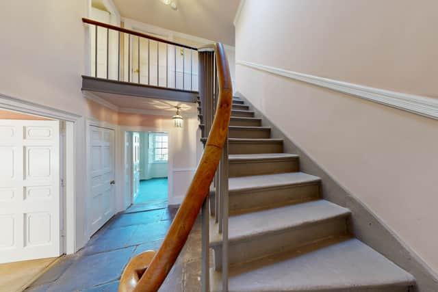 An interior stone staircase