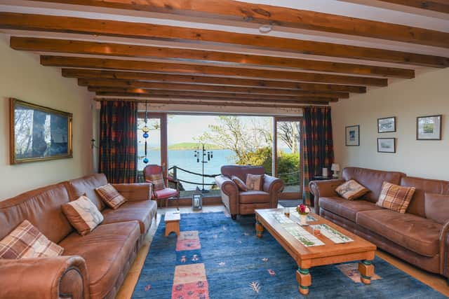 Exposed beams are on show in the Old Life Boat Station's living room.