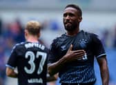 Jermain Defoe celebrates a goal with Scott Arfield during his spell at Rangers. Cr. Getty Images.