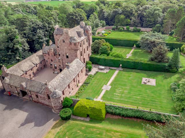 Kelly Castle, Arbirlot, Arbroath.
Offers over £2.3m.
What is it? A striking fortified tower house, which mostly dates from the 16th Century and was lovingly restored by its current owners in 2009. The offering benefits from the addition of a two-bedroom estate manager’s apartment.