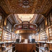 The remarkable interior of the Livraria Lello bookshop in Porto, Portugal.