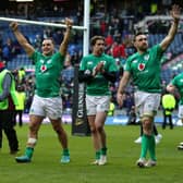 Ireland celebrate victory against Scotland at Murrayfield in the 2023 Six Nations.