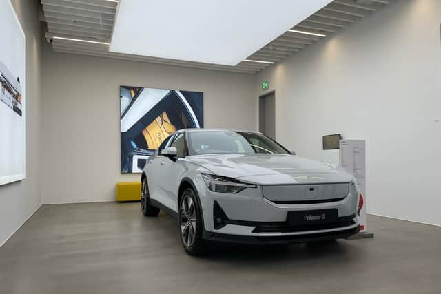 A Polestar 2 EV in the new Polestar showroom at Silverburn Shopping Centre. Credit: Steven Chisholm