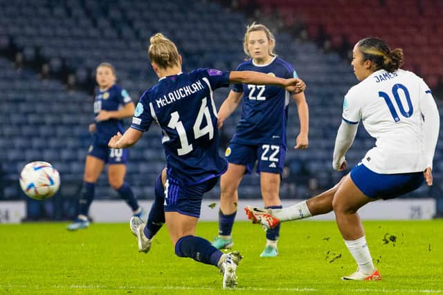 Lauren James of the Lionesses in action against Scotland. Cr. SNS Group.