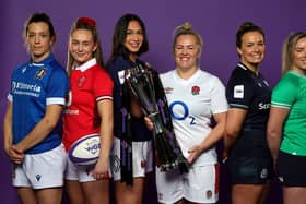 Team captains Elisa Giordano, Hannah Jones, Manae Feleu, Marlie Packer, Rachel Malcolm and Edel McMahon at the launch of the Guinness Women's Six Nations 2024.