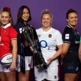 Team captains Elisa Giordano, Hannah Jones, Manae Feleu, Marlie Packer, Rachel Malcolm and Edel McMahon at the launch of the Guinness Women's Six Nations 2024.
