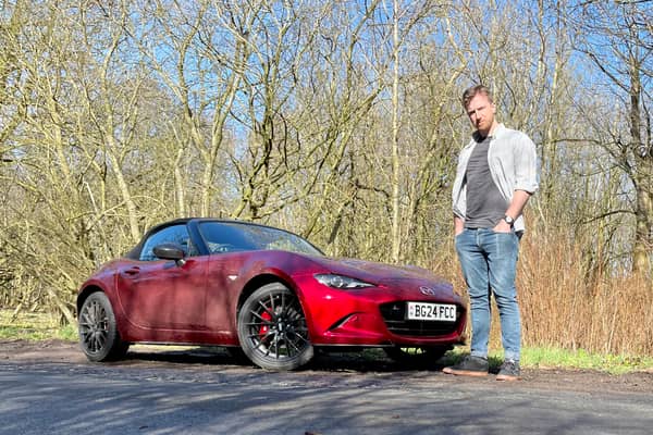 Steven Chisholm with the Mazda MX-5 near Almondell & Calderwood Country Park, West Lothian. Credit: Steven Chisholm