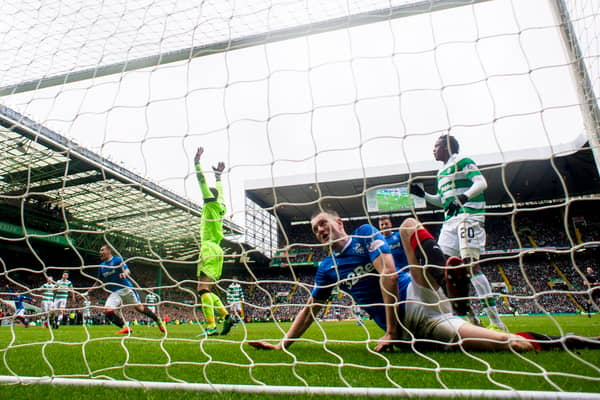 Rangers' Clint Hill bags the 87th minute leveller against Celtic in 2017. Cr. SNS Group.