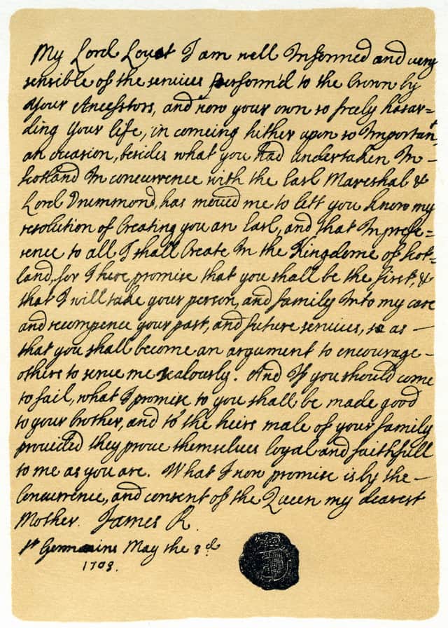 Letter from James Edward Stuart to Simon Fraser, Lord Lovat.