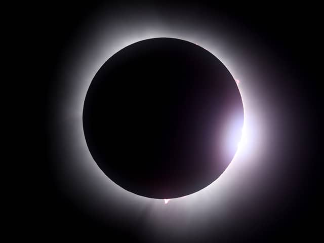 The moon passes in front of the sun during a solar eclipse on April 08, 2024 in the US. 