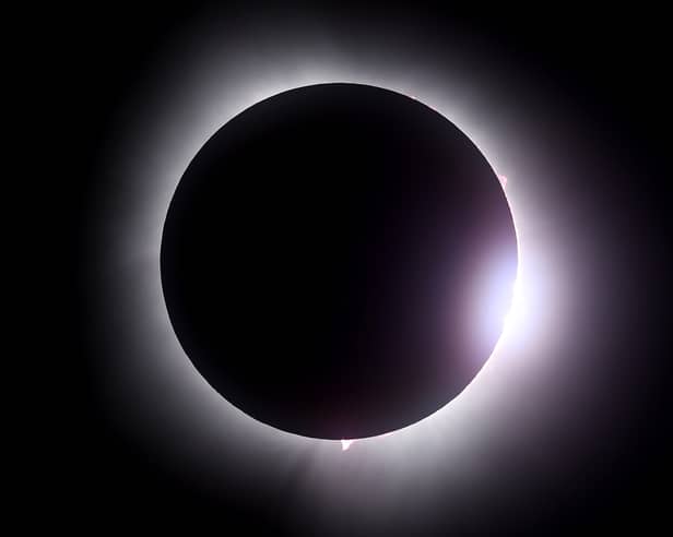 The moon passes in front of the sun during a solar eclipse on April 08, 2024 in the US. 