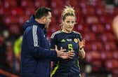 Scotland Women boss Pedro Martinez Losa and matchwinner Sophie Howard. Cr. SNS Group.