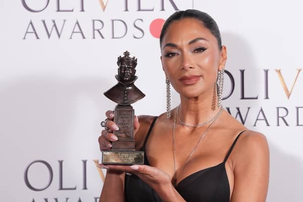 Nicole Scherzinger in the press room after being presented with the Best Actress in a Musical award at the Olivier Awards. 