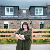 Homeowner Rachel outside Quiney Cottage, in Banchory.