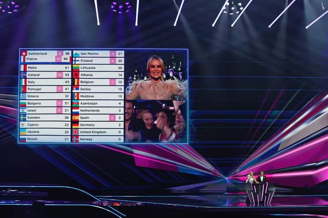 Amanda Holden announces the jury points from the United Kingdom during the 65th Eurovision Song Contest. Image: Getty