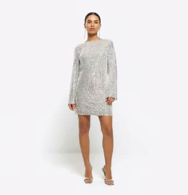 River Island Womens Shift Mini Dress Petite Silver Sequin. Photo by Secret Sales.