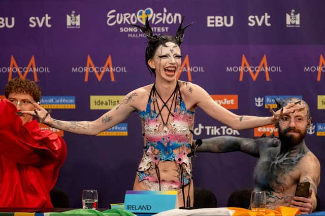 Bambie Thug during the artist press conference following the first Semi-Final. Image: EBU/Sarah Louise Bennett